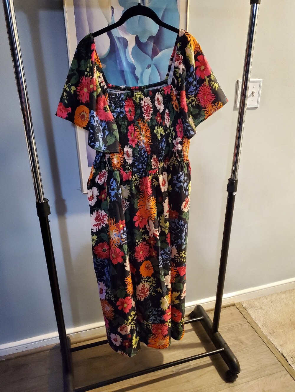 NWOT BLOOMCHIC Floral Shirred Square Neck Pocket Midi Dress Size 18/20